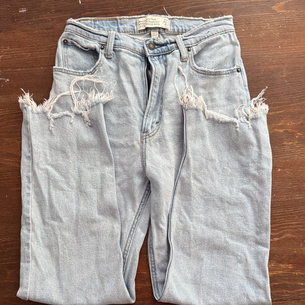 Abercrombie & Fitch Light Blue High-Rise Straight Jeans